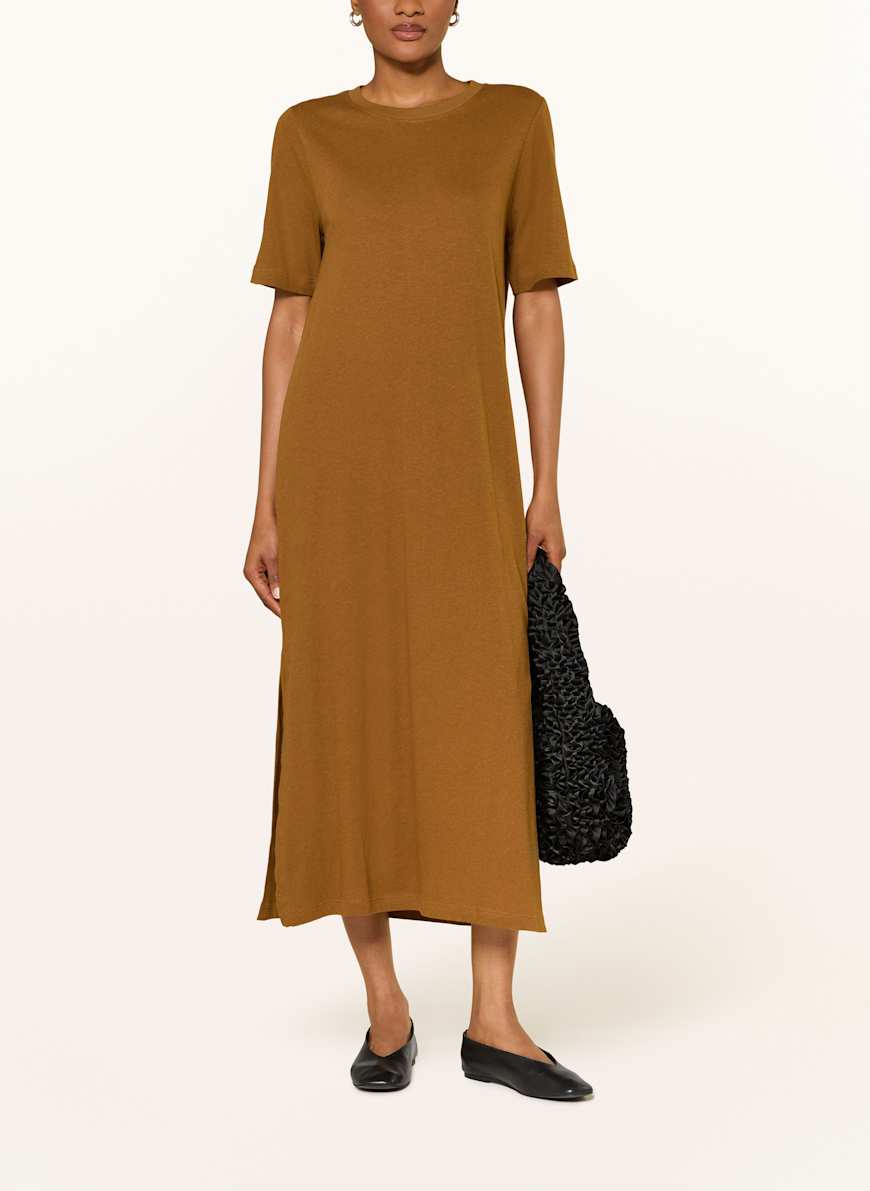 chinese dress ladies Lizzy Brown Linen Mini Dress