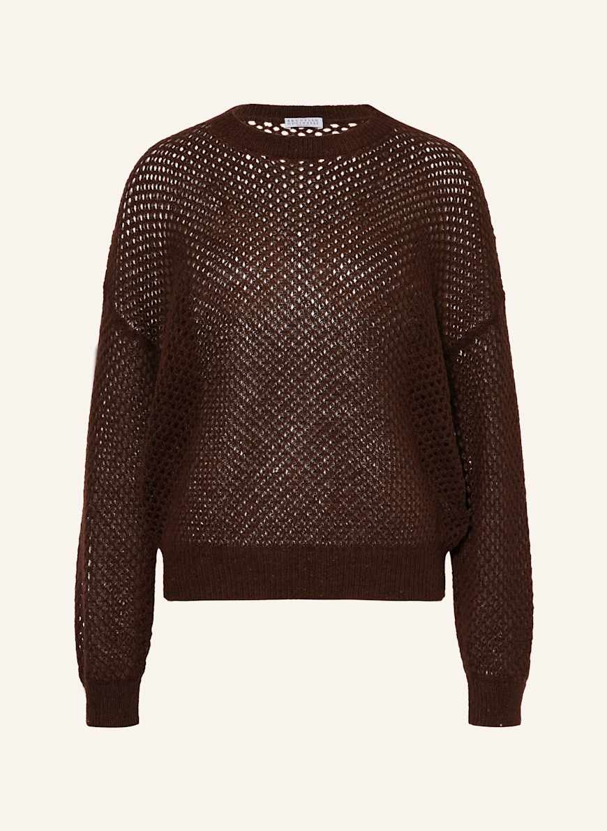 BRUNELLO CUCINELLI Sweater with mohair and sequins in dark brown