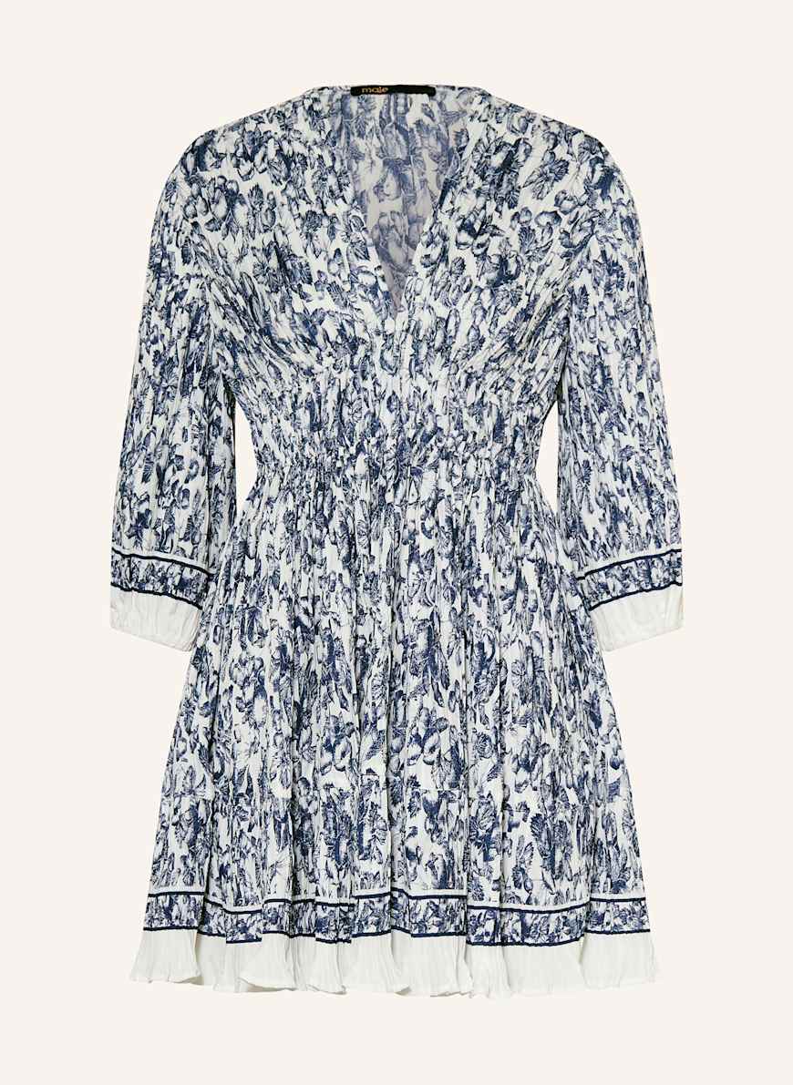 maje Plisseekleid mit 3/4-Arm: DUNKELBLAU/ WEISS