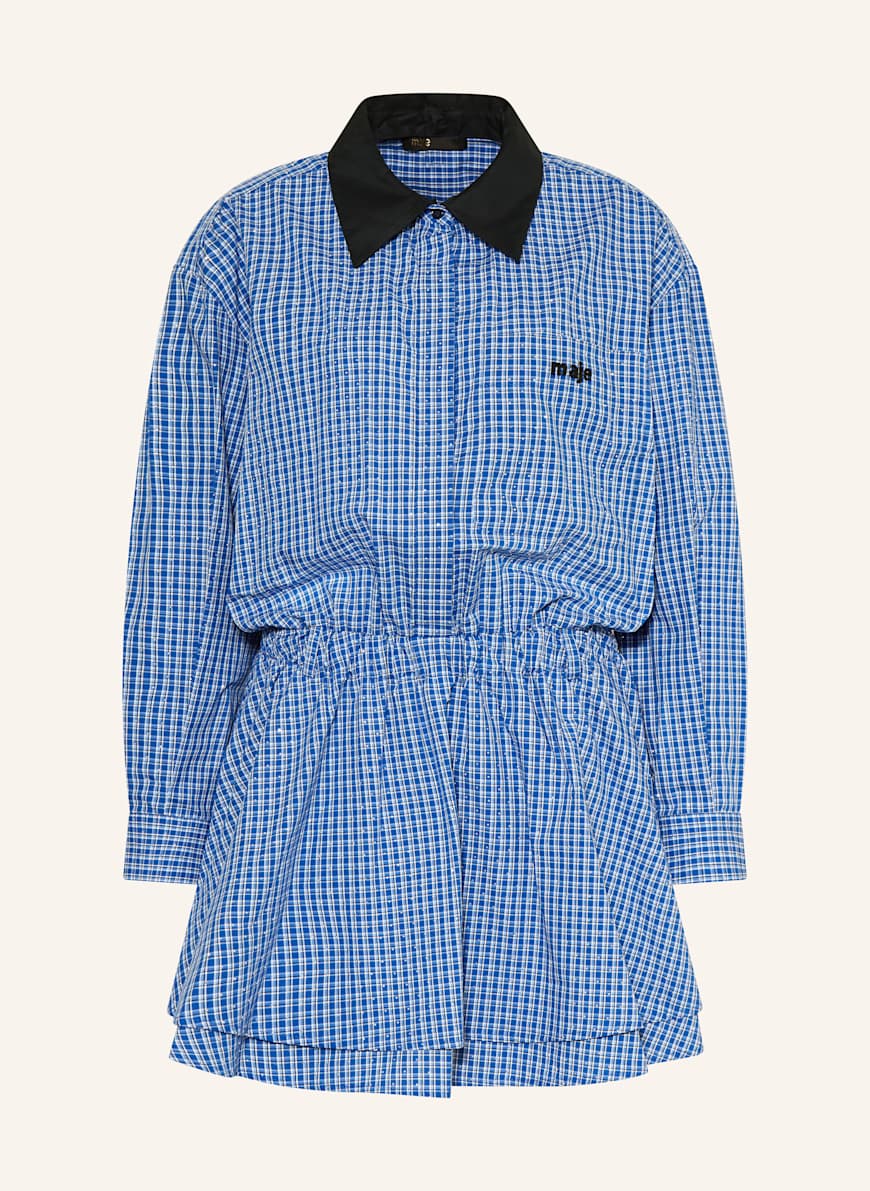 maje Hemdblusenkleid mit Schmucksteinen: BLAU/ HELLBLAU/ DUNKELBLAU