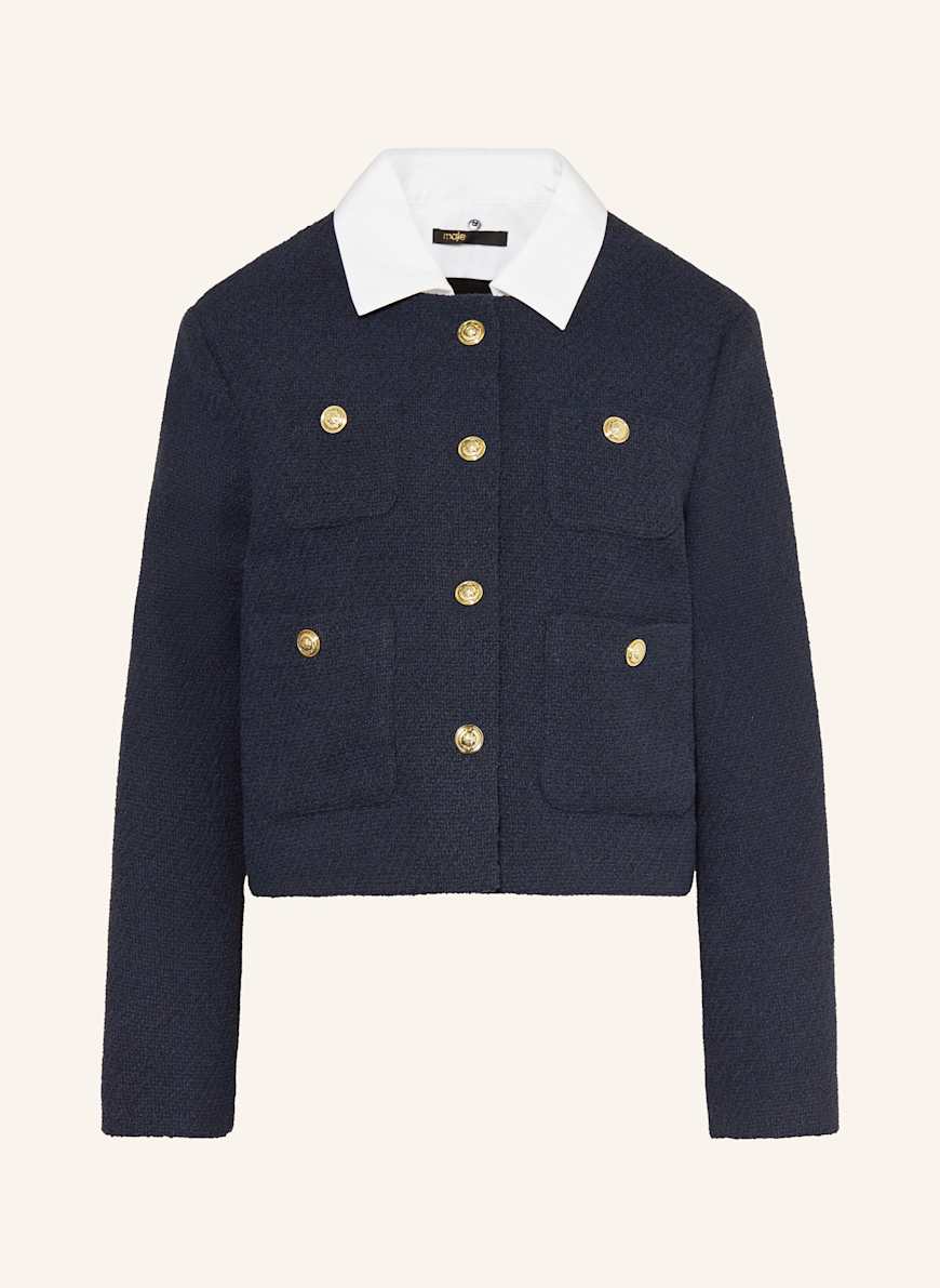 maje Kastenjacke aus Bouclé mit abnehmbarem Kragen: DUNKELBLAU
