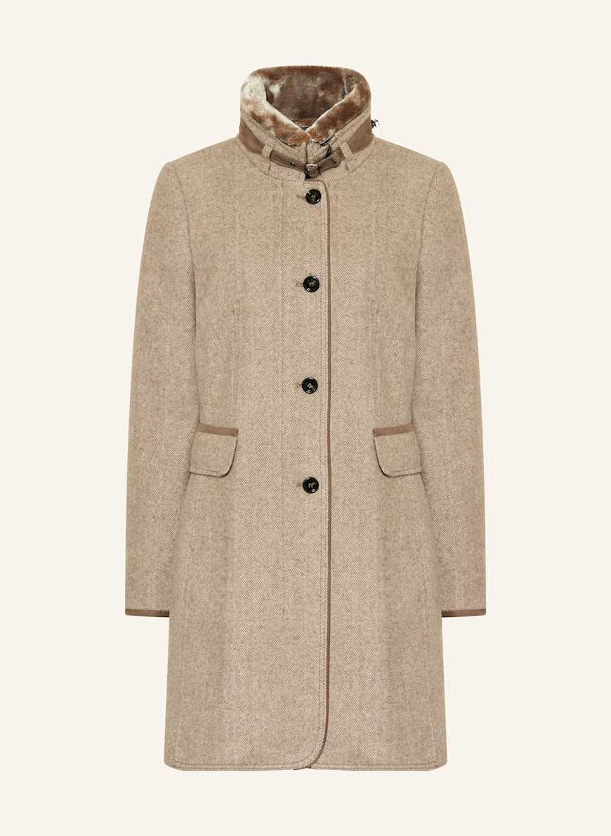 GIL BRET Wool coat with detachable faux fur in beige