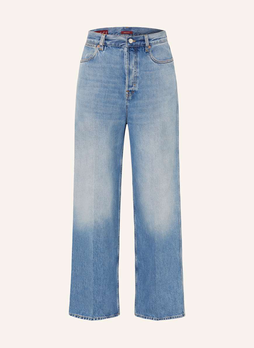デニム・ジーパン GUCCI LIGHT BLUE WIDE-LEG JEANS Wide leg denim pants in light blue | GUCCI® UK