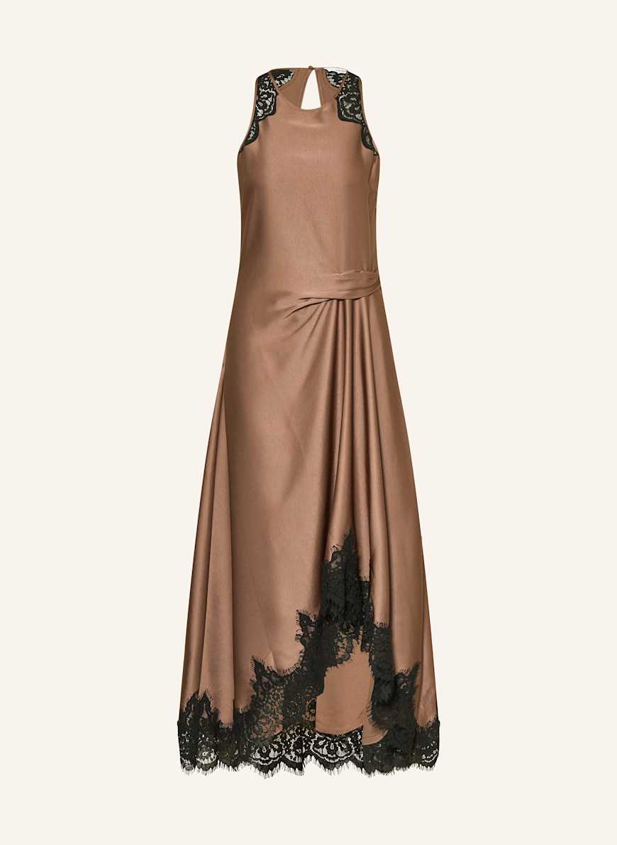 REISS ANAIS satin dress with lace in brown/ black