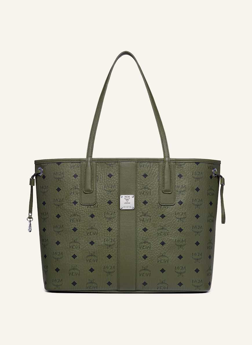 Handbag Mcm Shopper Grey MCM Silver Monogram Coated Canvas Visetos