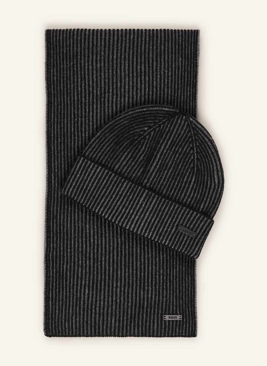 BOSS Set: ERCOLE scarf and hat with gift box in black