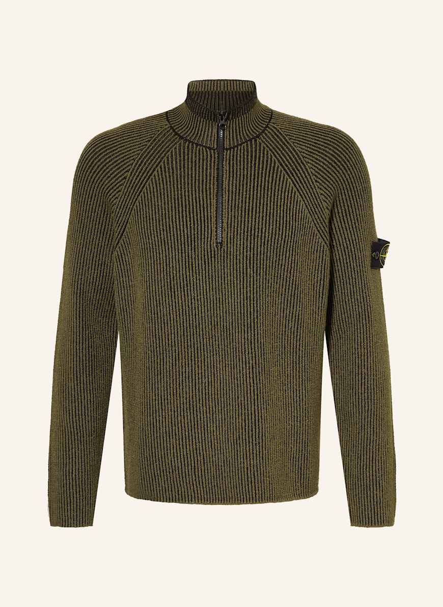 トップス 96AW STONE  HALF ZIP KNIT SWEATER STONE ISLAND Half-zip sweater in olive