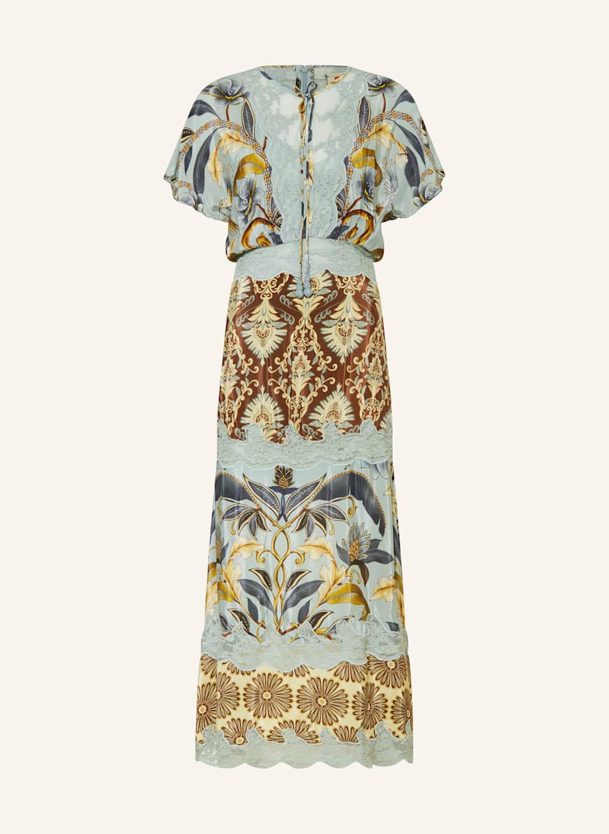 farm rio blue snake garden dress with lace in light / brown / dark yellow The high neckline