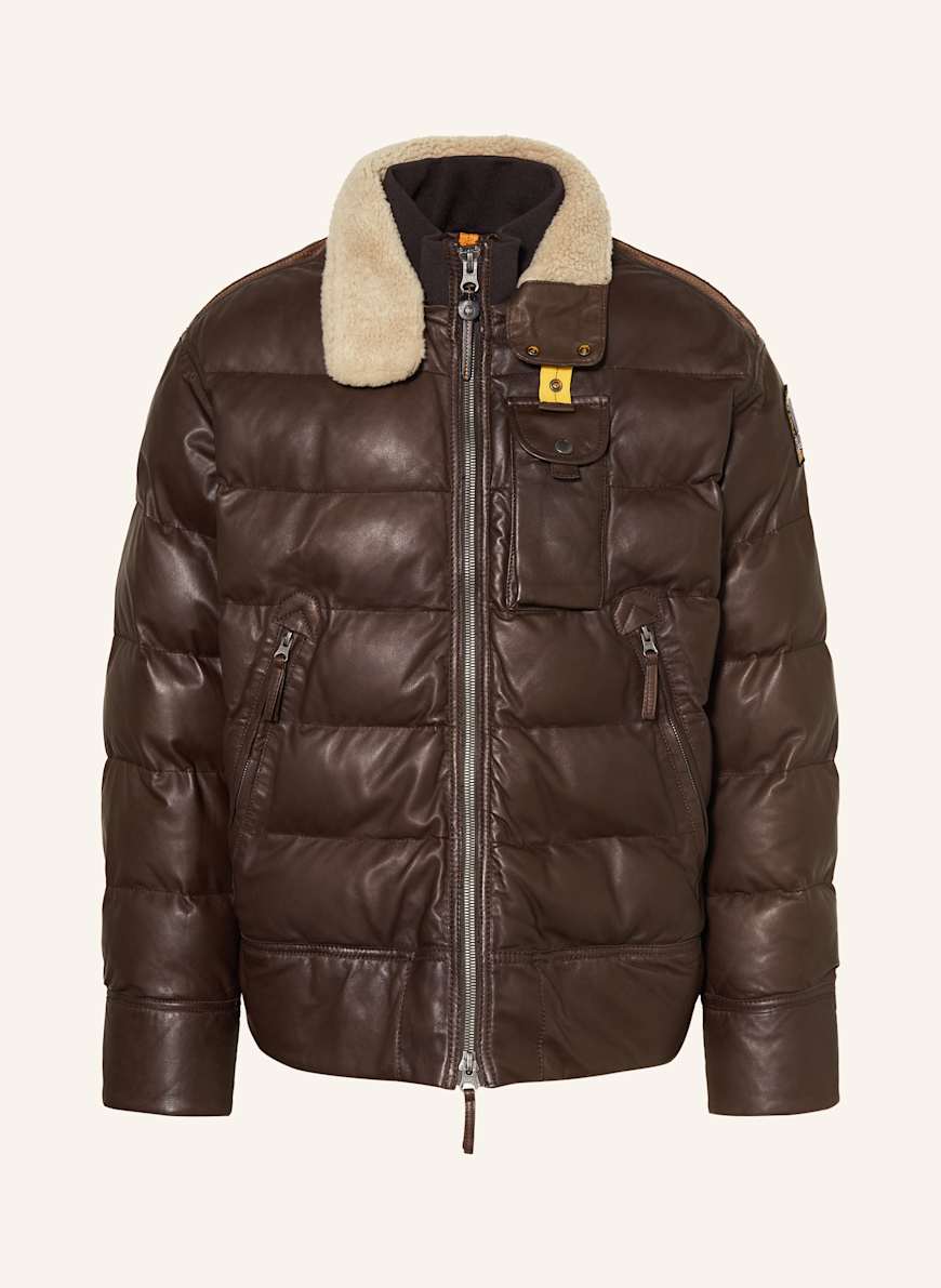 PARAJUMPERS ブラウンレザージャケット PARAJUMPERS GIAN leather jacket in dark brown