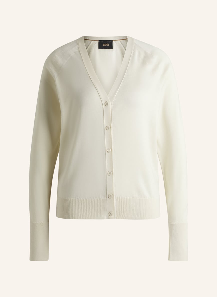 BOSS Strickjacke FLARIMENA Relaxed Fit: WEISS