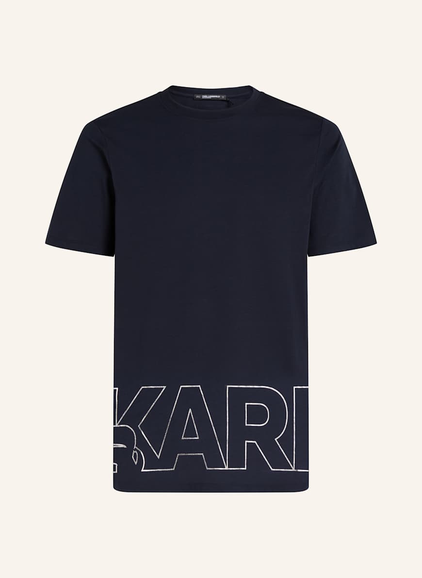KARL LAGERFELD STRAND-T-SHIRT MIT KARL-LOGO IN METALLIC-OPTIK: SCHWARZ