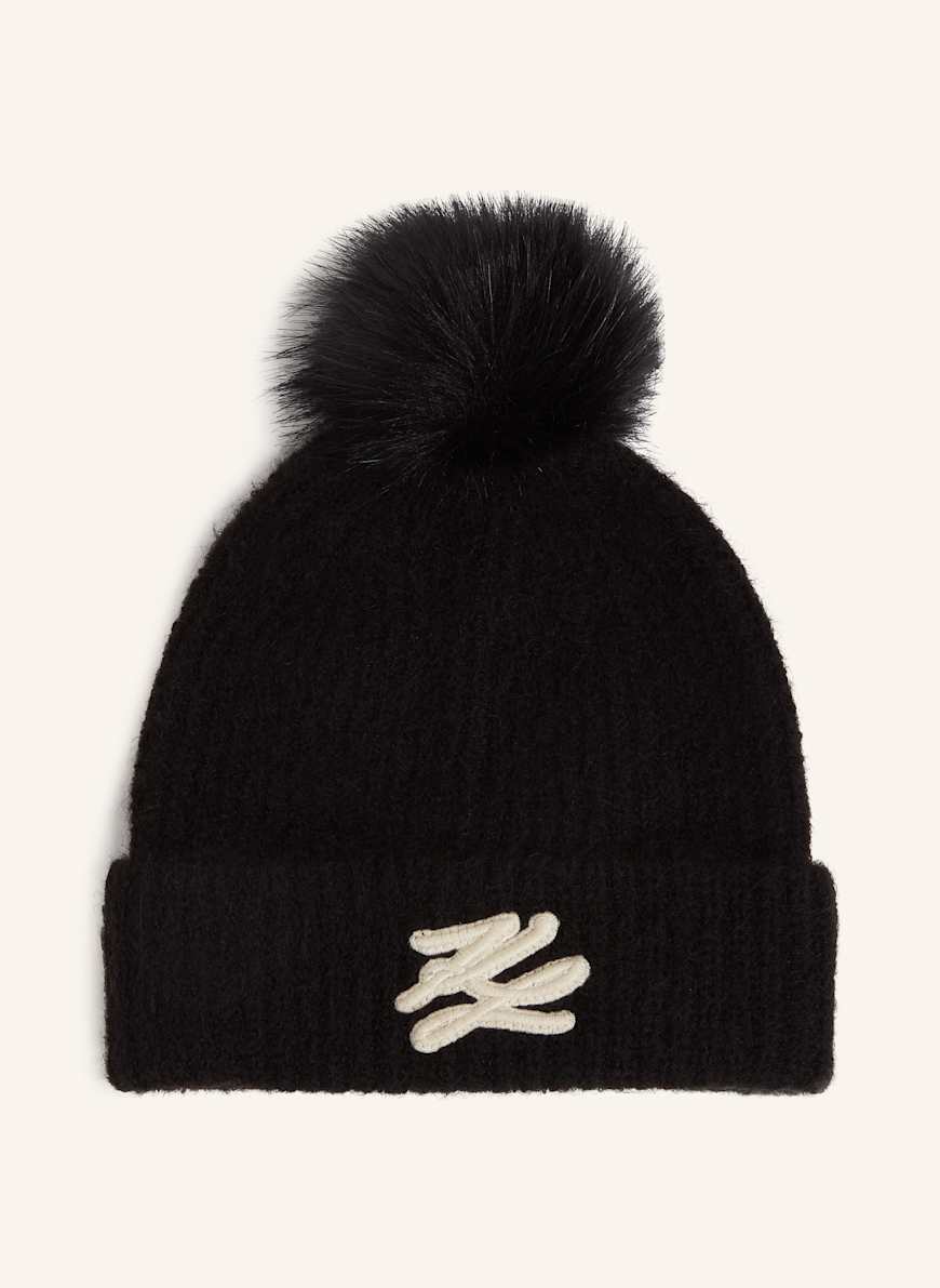 KARL LAGERFELD K/AUTOGRAPH BEANIE: SCHWARZ