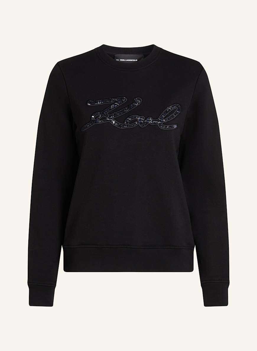 KARL LAGERFELD SWEATSHIRT MIT KARL-SIGNATUR AUS BOUCLÉ: SCHWARZ