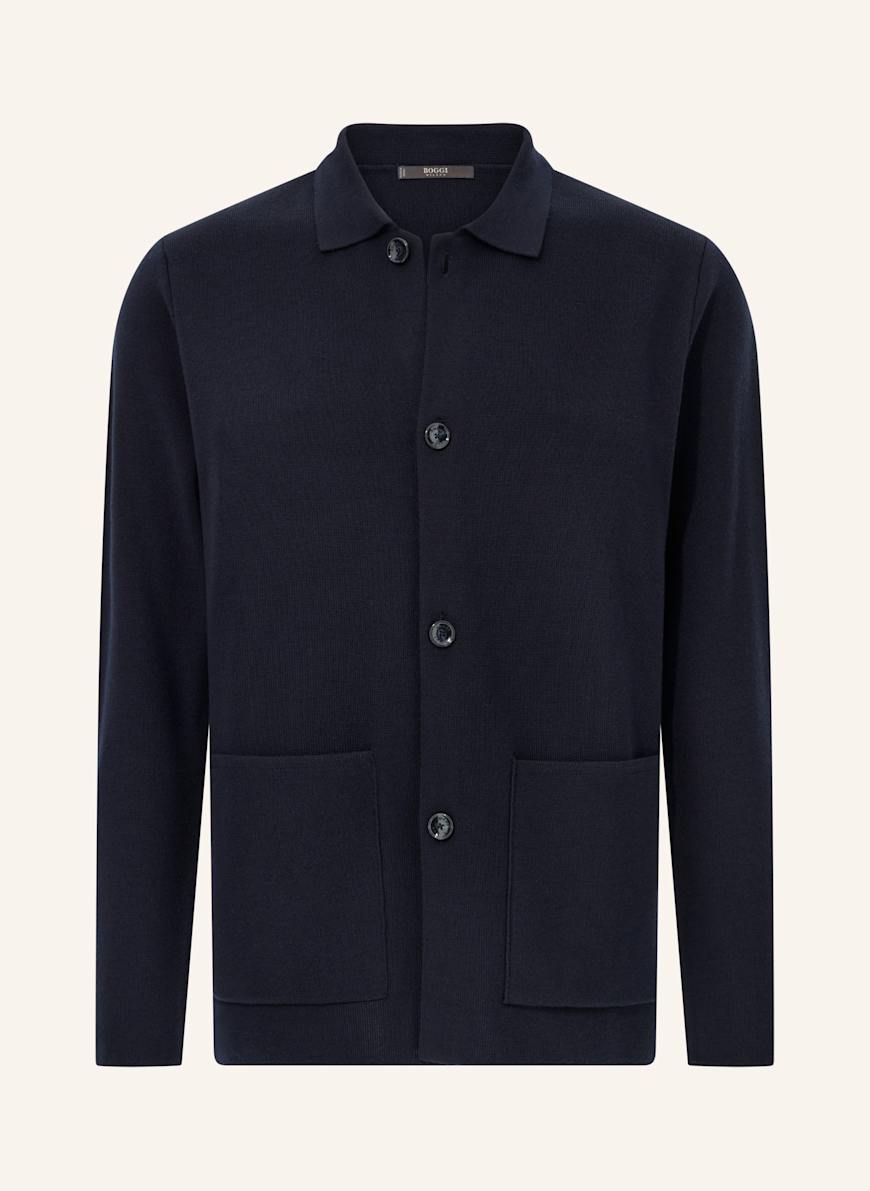 BOGGI MILANO Knitted Merino Wool Overshirt in blau