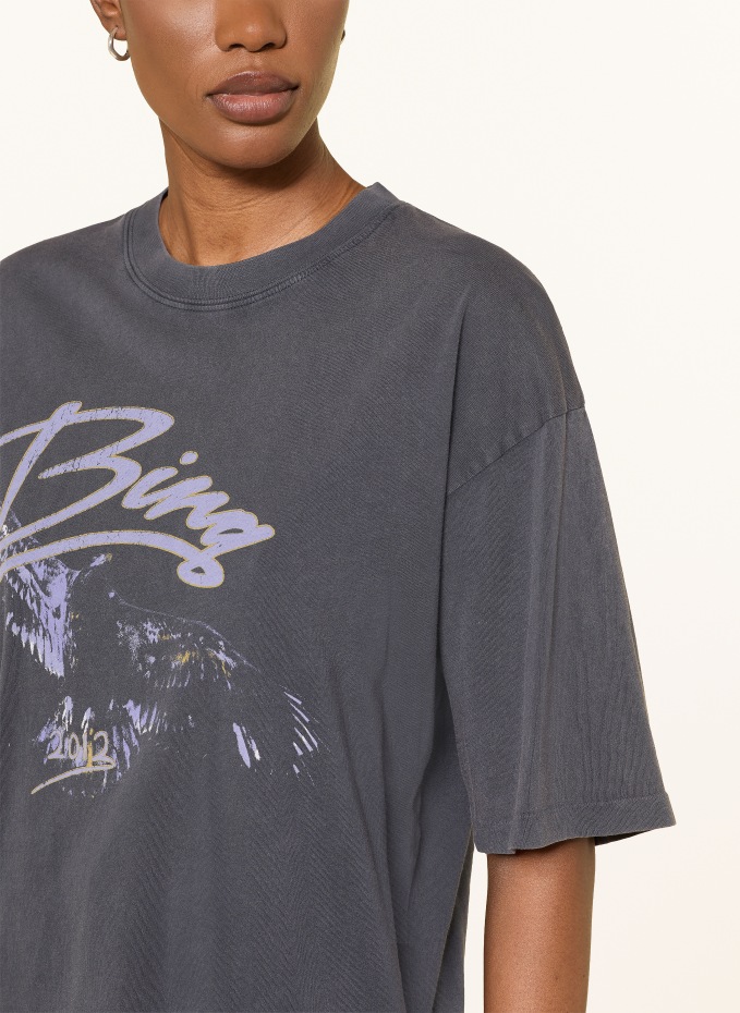 ANINE BING T-Shirt KENT TEE EAGLE in gray / yellow / light blue