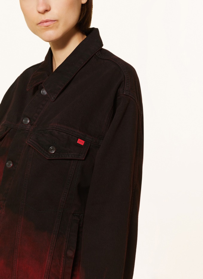 Dark red sales denim jacket