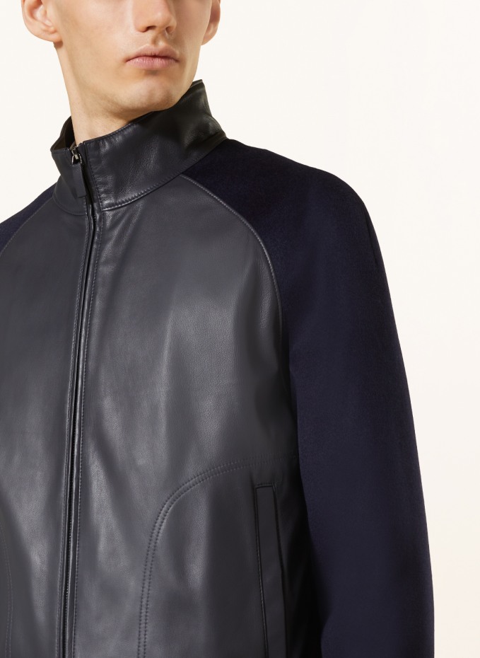 EMPORIO ARMANI Leather bomber jacket in mixed materials in