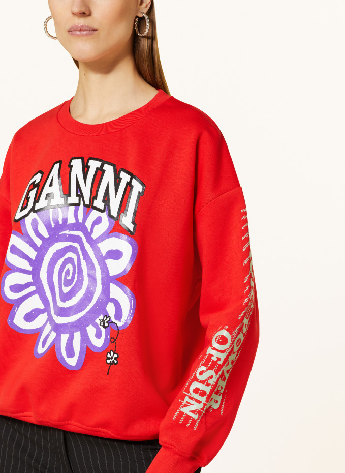 【GANNI / ガニー】 Isoli Artwork Sweatshirt Paloma Melange Grey Isoli Oversized Sweatshirt | GANNI US