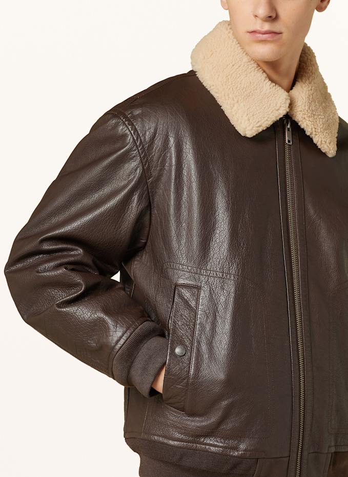 Jacket Hugo Boss Orange Lederjacke Herren BOSS Leather Blouson JOBARK In  Black