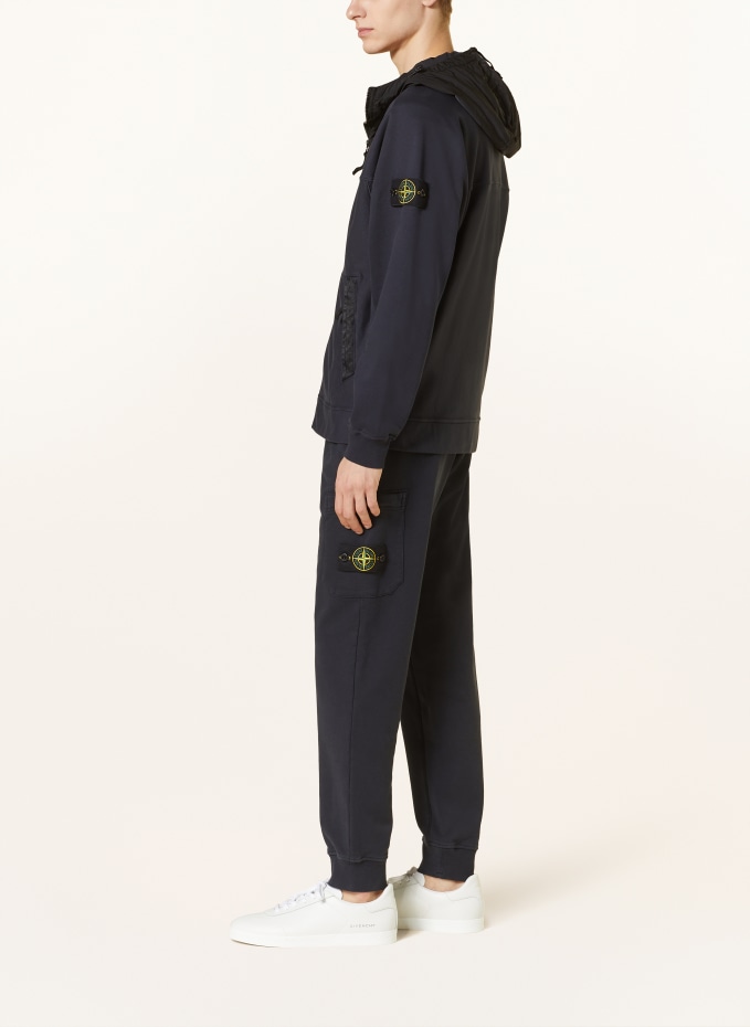 STONE ISLAND Sweatjacke im Materialmix in dunkelblau/ schwarz