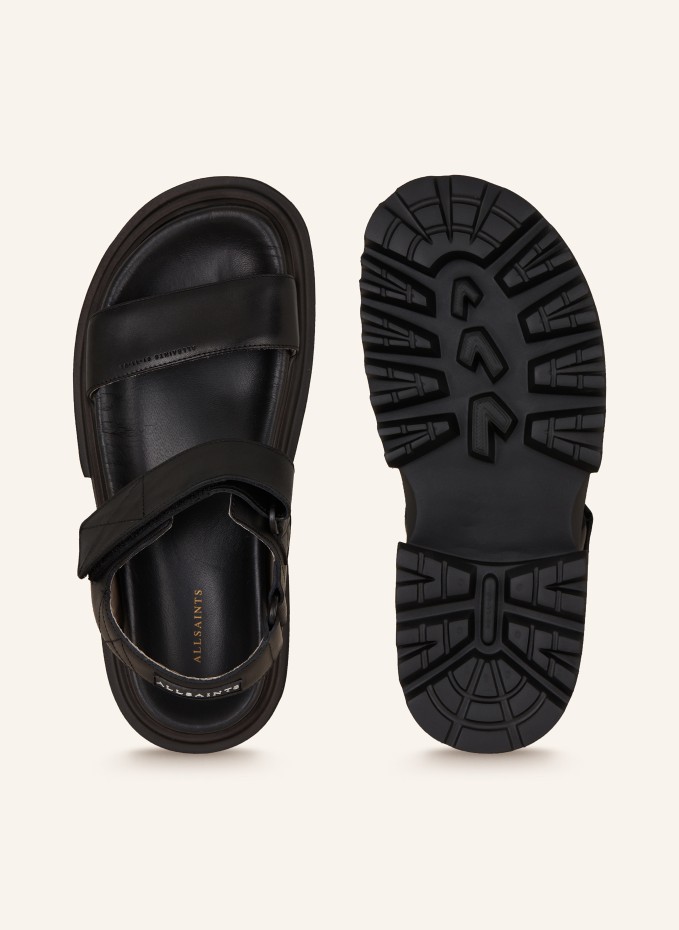 All Saints leo slide leather slider sandals in black | ASOS