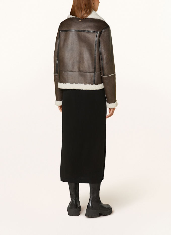 White Label Jacke in Lederoptik mit Teddyfell in dunkelbraun/ ecru