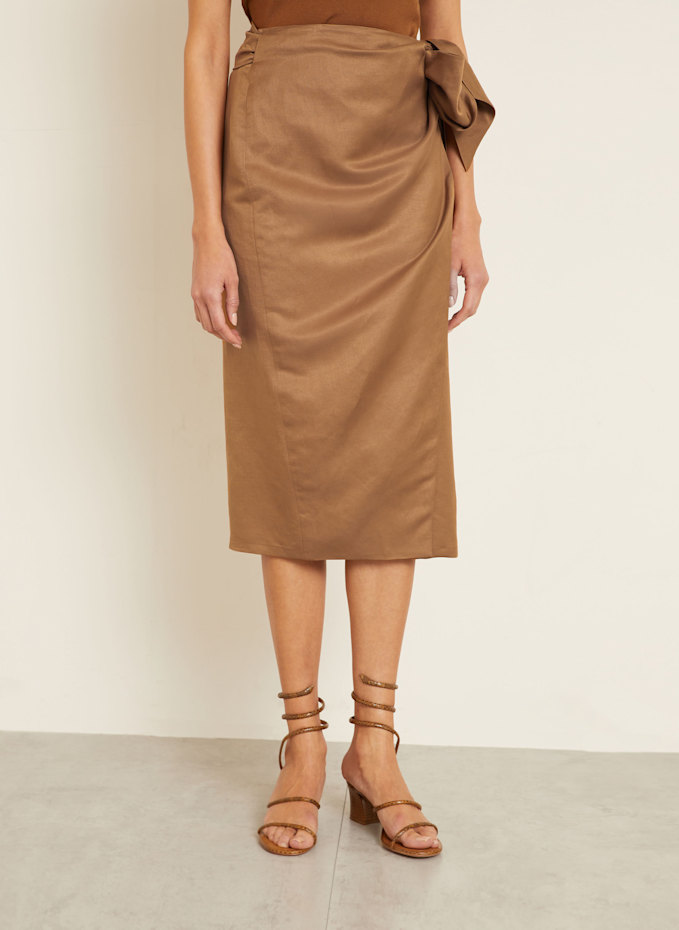 Max Mara Wrap skirt TEQUILA with silk and linen in cognac