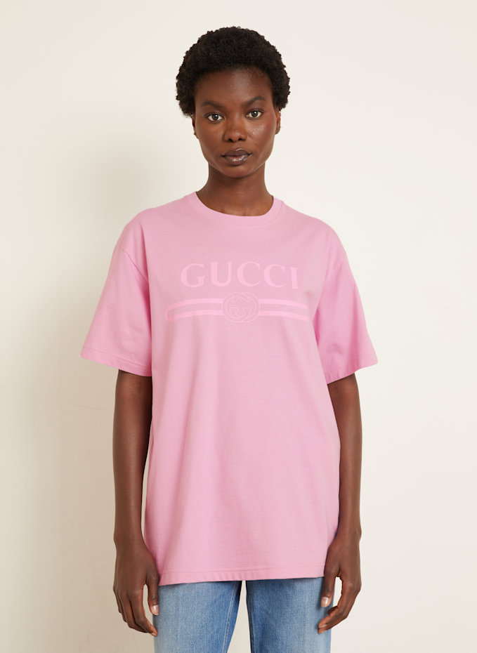 Tシャツ・カットソー GUCCI Woman T-Shirt Pink 788093XJG5R 5967 Printed cotton jersey T-shirt in pink | GUCCI® US