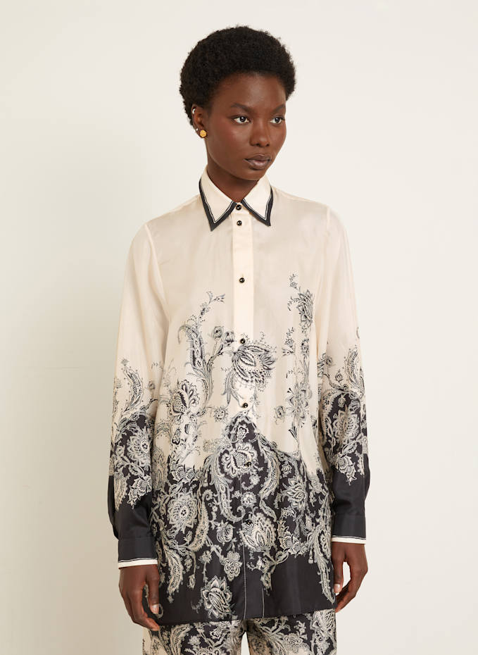 Tシャツ・カットソー Zimmermann Zimmermann Rhiannon Blouse (3236TSS251 CREAM) Rhiannon Relaxed Shirt Cream/Black Floral Online | Zimmermann