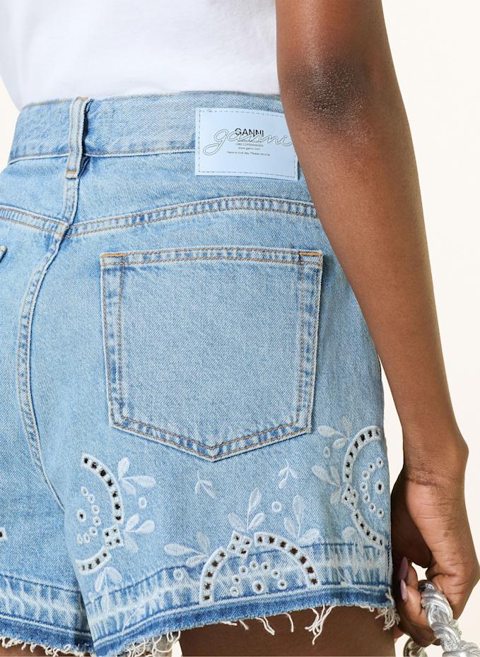 GANNI ♥ Broderie Anglaise Denim Shorts/追跡付 Light Blue Stone Broderie Anglaise Shorts | GANNI US