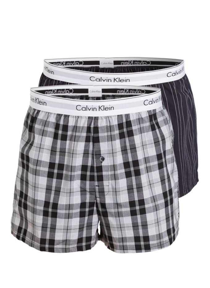 Calvin Klein 2-pack of woven boxer shorts Modern COTTON STRETCH in light  gray/ black