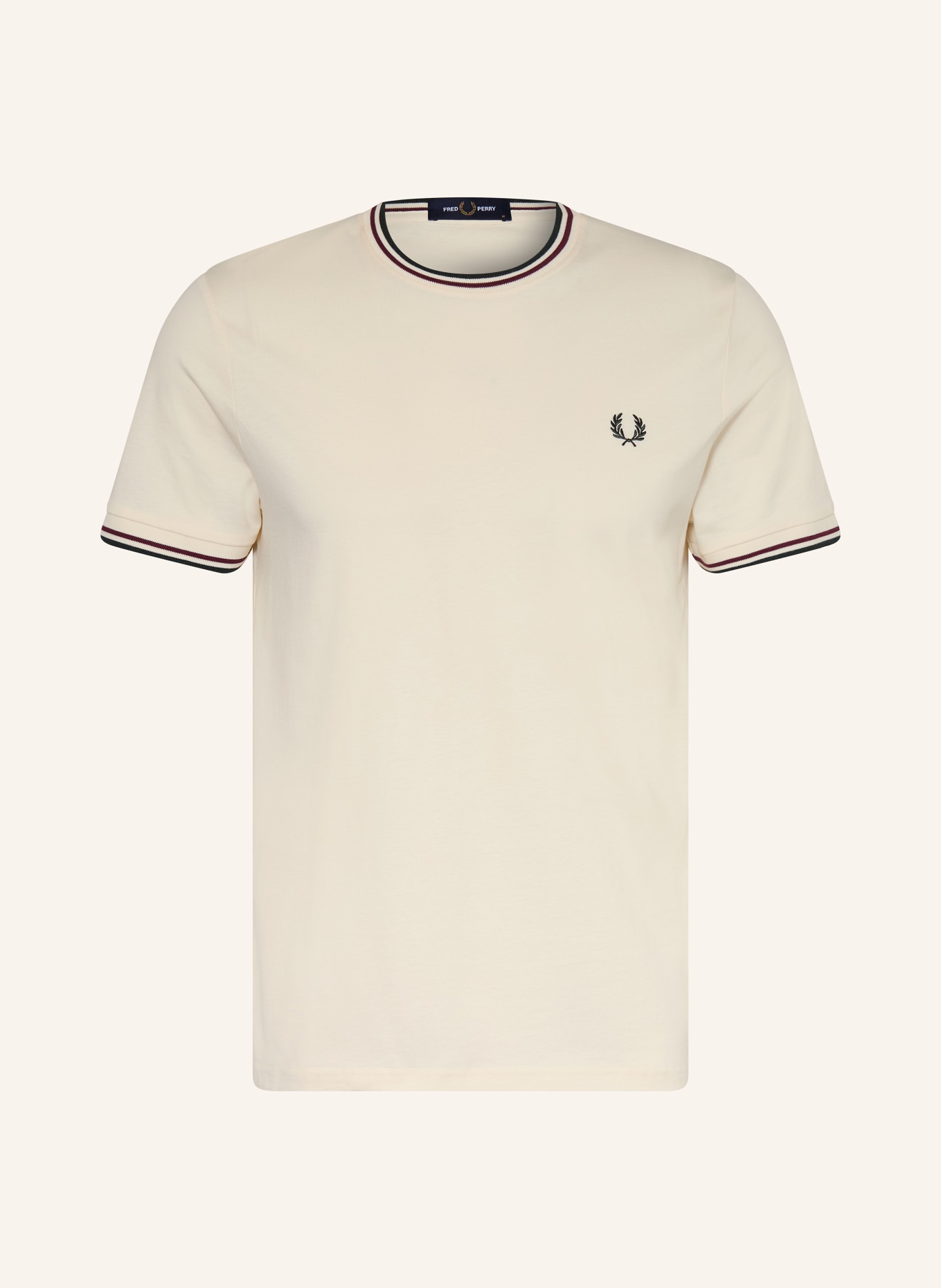 FRED PERRY T-Shirt: CREME / DUNKELROT / DUNKELGRÜN