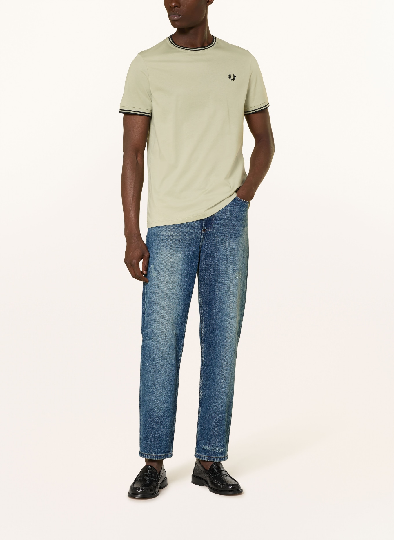 FRED PERRY T-Shirt: HELLGRÜN / SCHWARZ