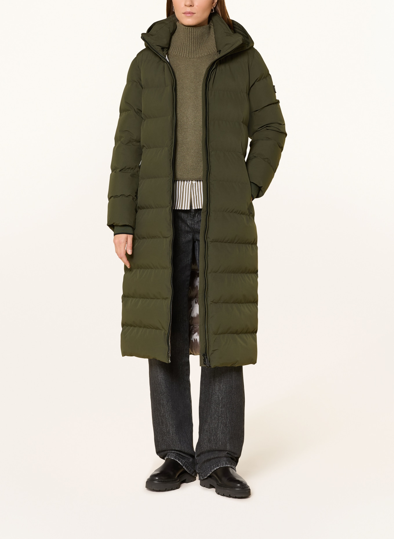 WELLENSTEYN Steppmantel GOLDMINE EXTRA LONG mit abnehmbarer Kapuze: DUNKELGRÜN