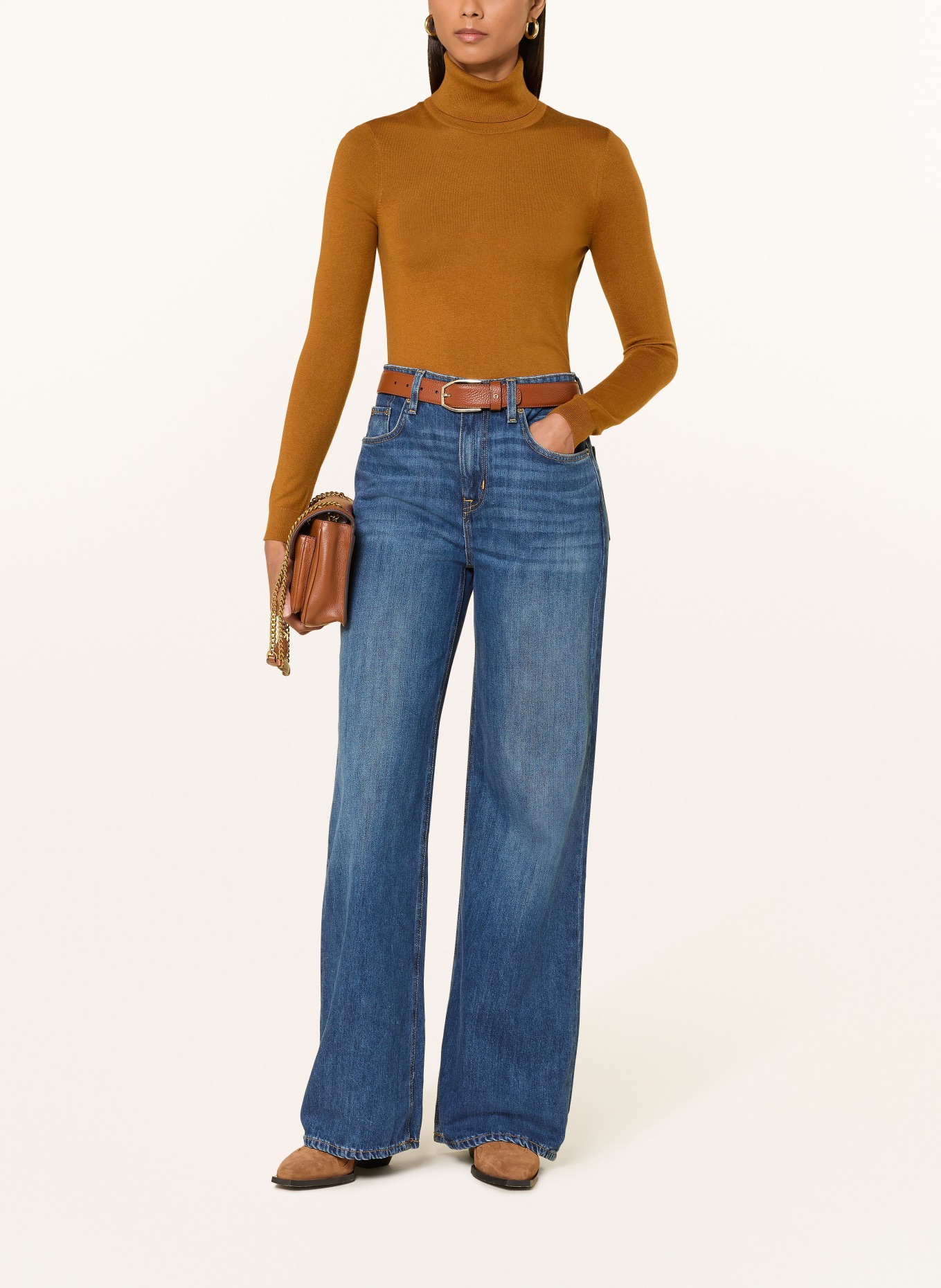 LAUREN RALPH LAUREN Rollkragenpullover mit Seide: COGNAC