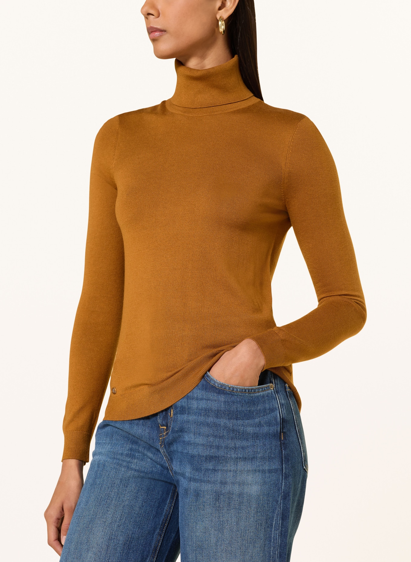 LAUREN RALPH LAUREN Rollkragenpullover mit Seide: COGNAC
