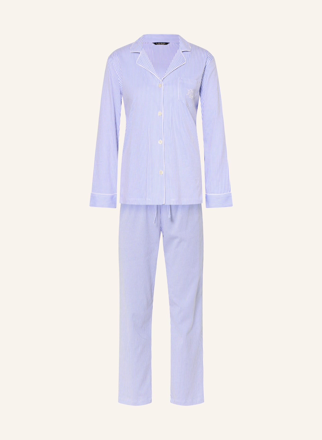 LAUREN RALPH LAUREN Schlafanzug: BLAU / WEISS