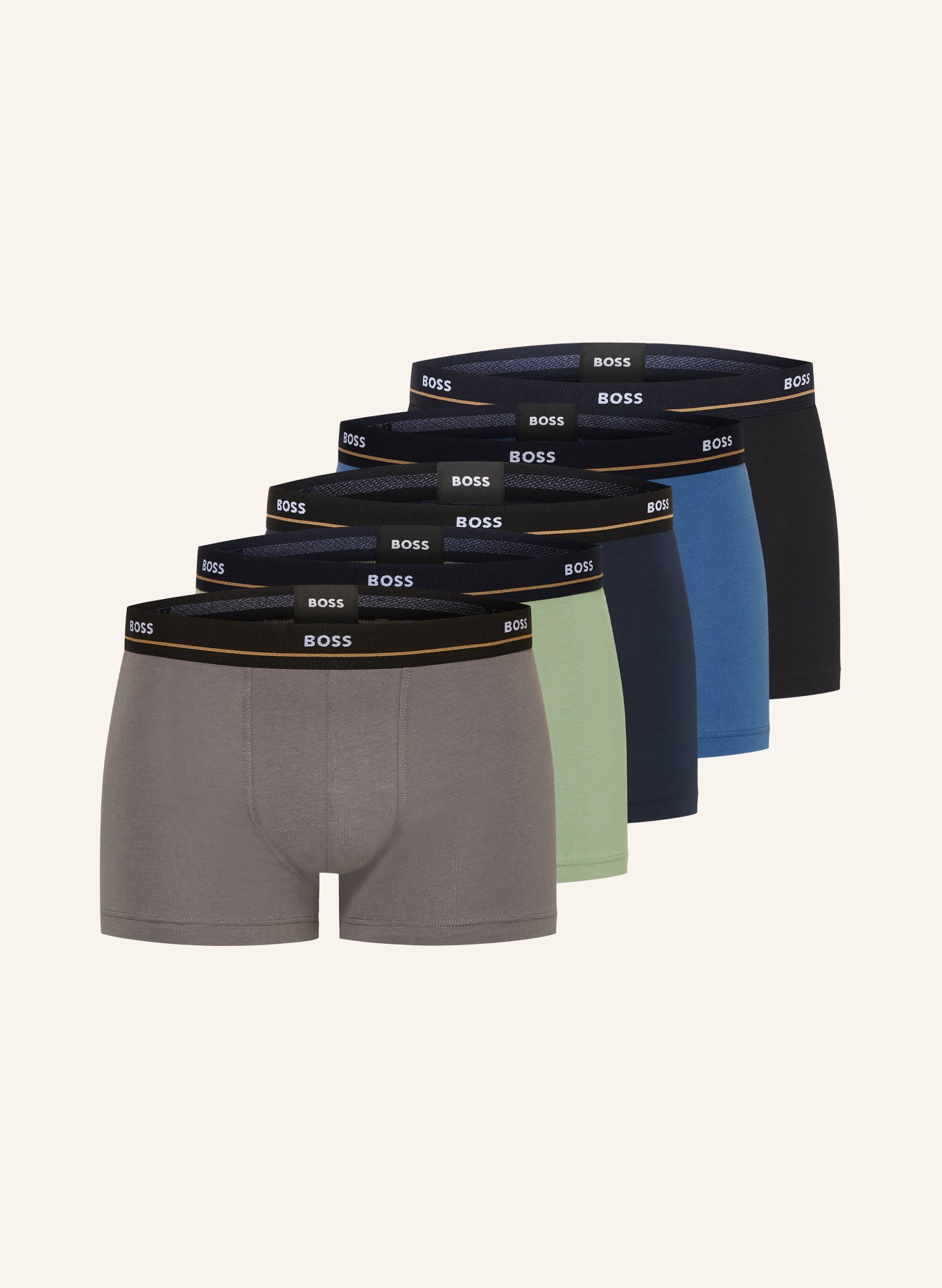 BOSS 5er-Pack Boxershorts ESSENTIAL: BLAU / GRAU / HELLGRÜN