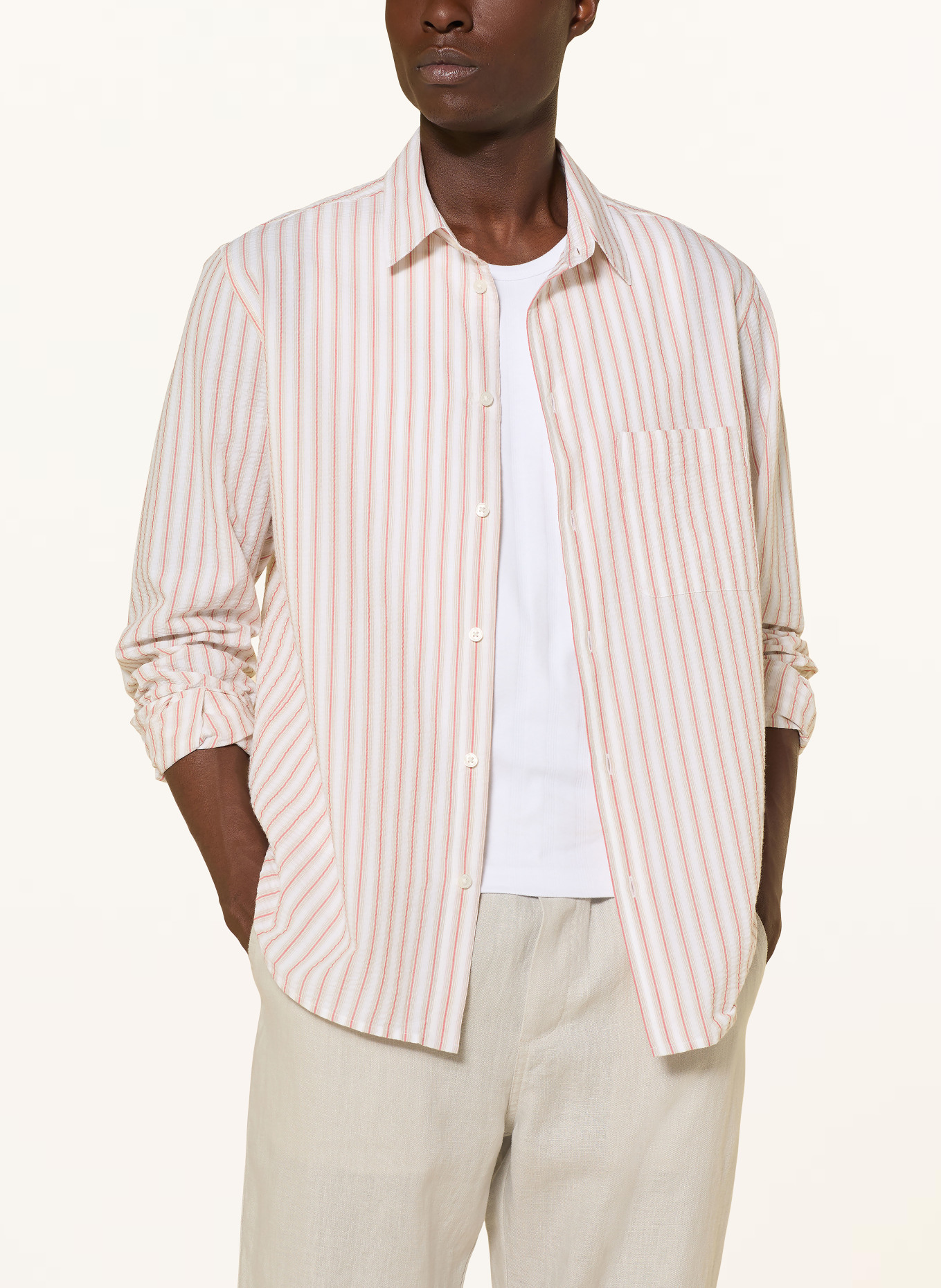 SAMSØE  SAMSØE SARYAN Regular Fit Shirt: WHITE / BEIGE / RED