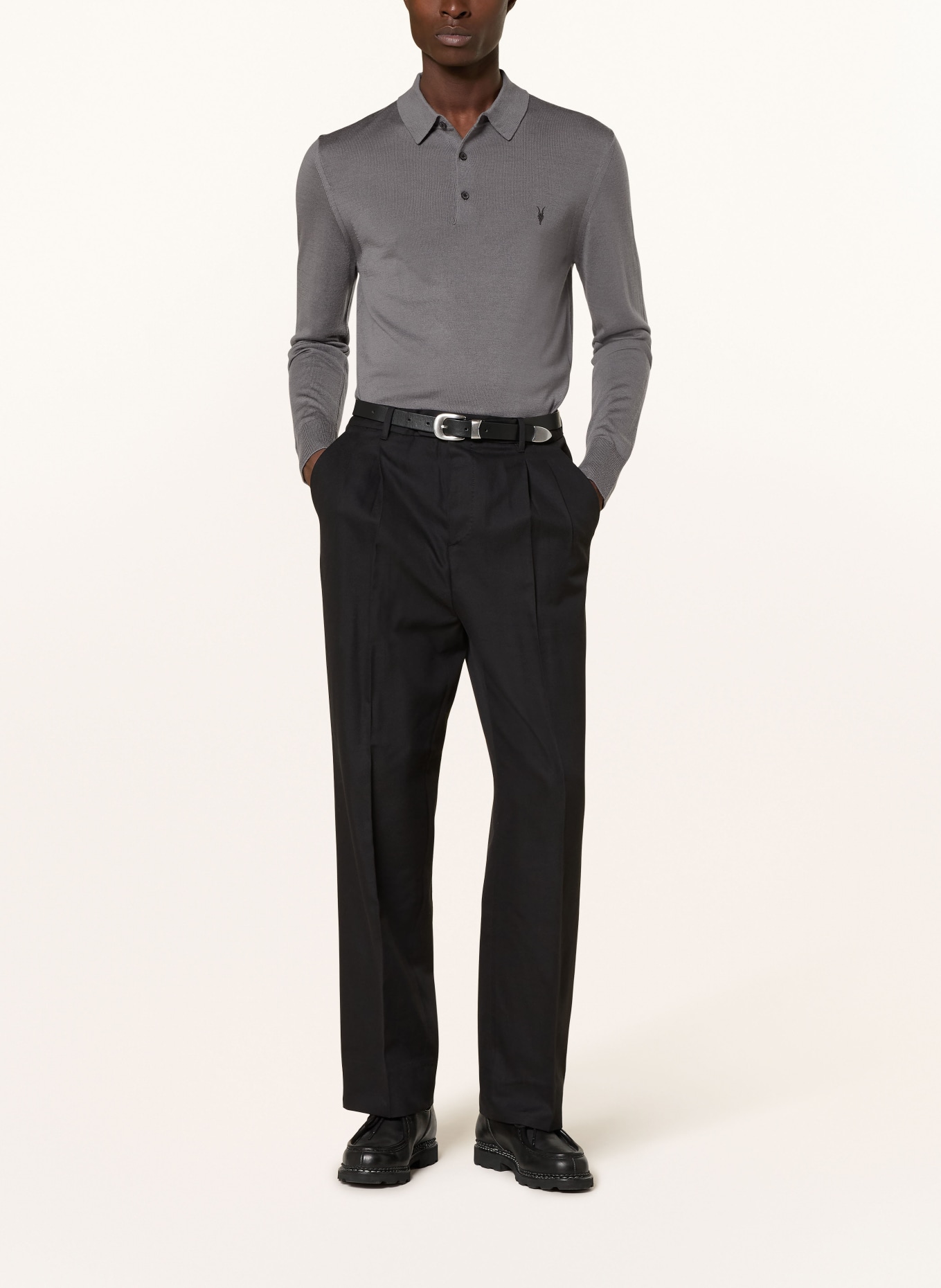 ALLSAINTS Strick-Poloshirt MODE aus Merinowolle: GRAU