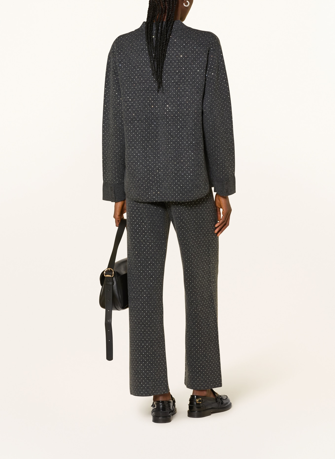 SANDRO Marlenehose mit Schmucksteinen: DUNKELGRAU