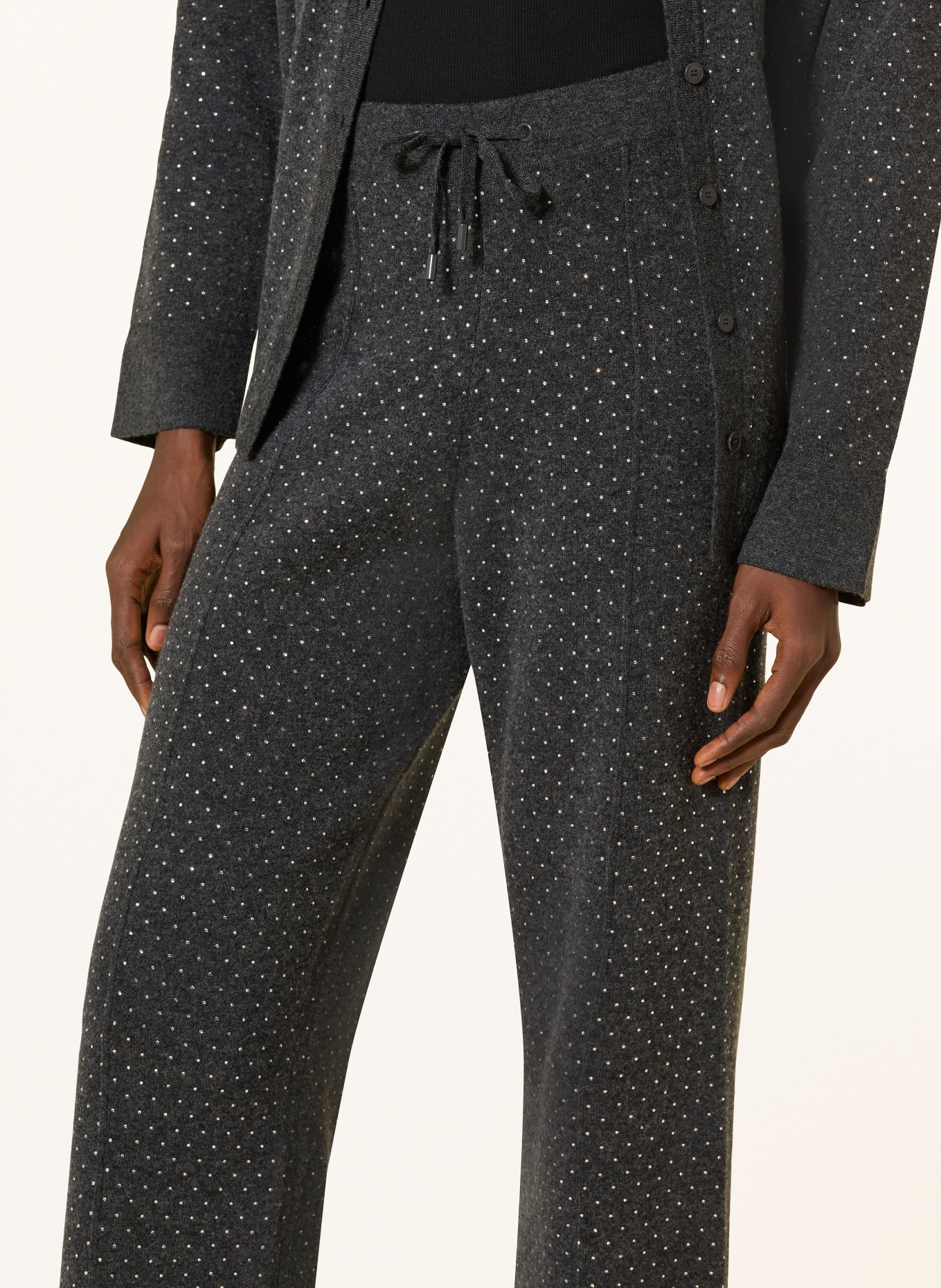 SANDRO Marlenehose mit Schmucksteinen: DUNKELGRAU