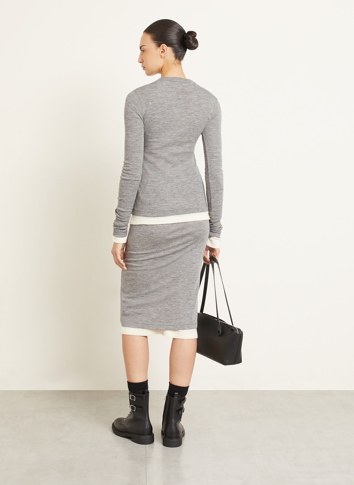 JIL SANDER 2er-Pack Longsleeves: GRAU / ECRU