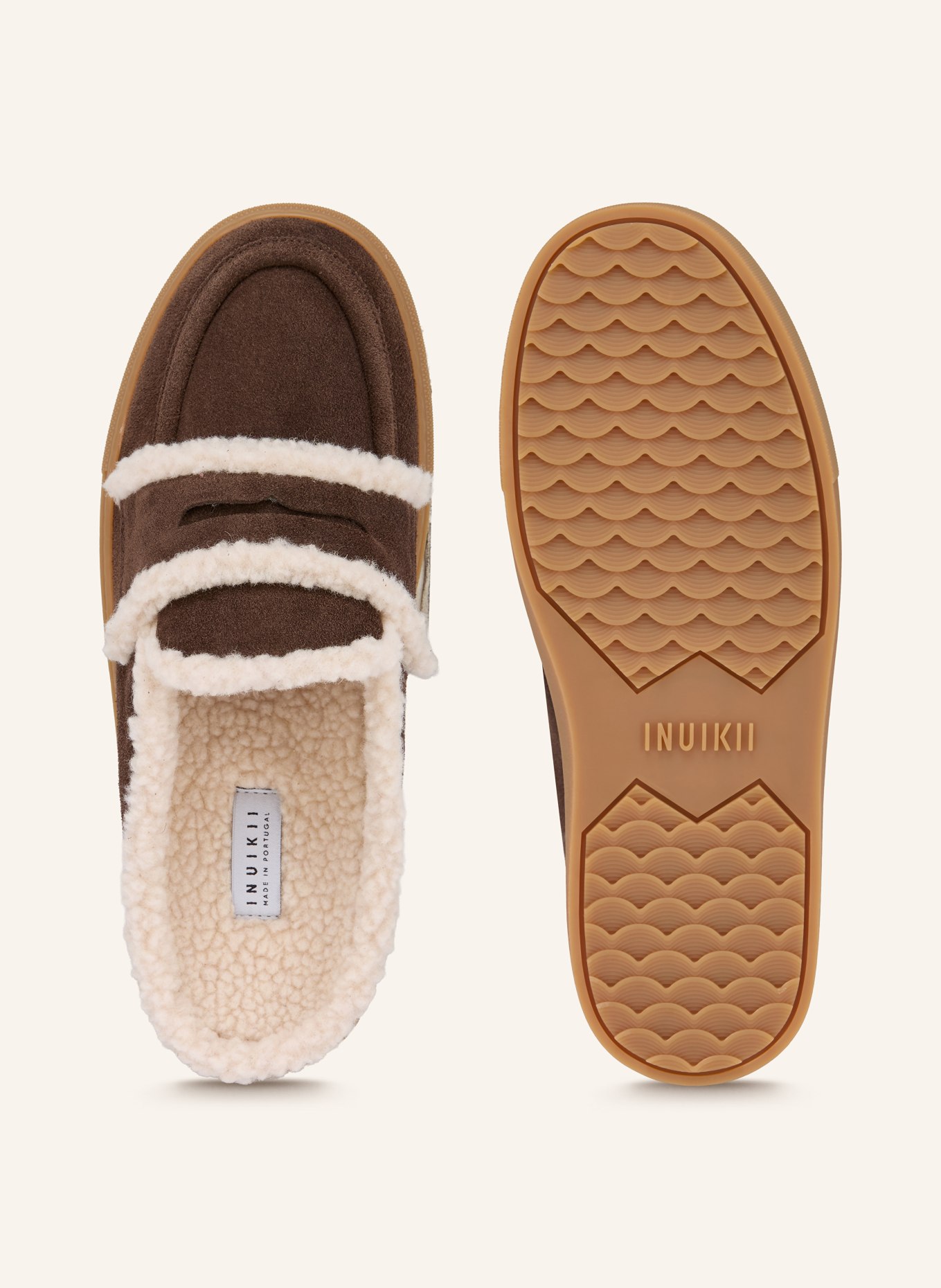 INUIKII Mules: DUNKELBRAUN / ECRU