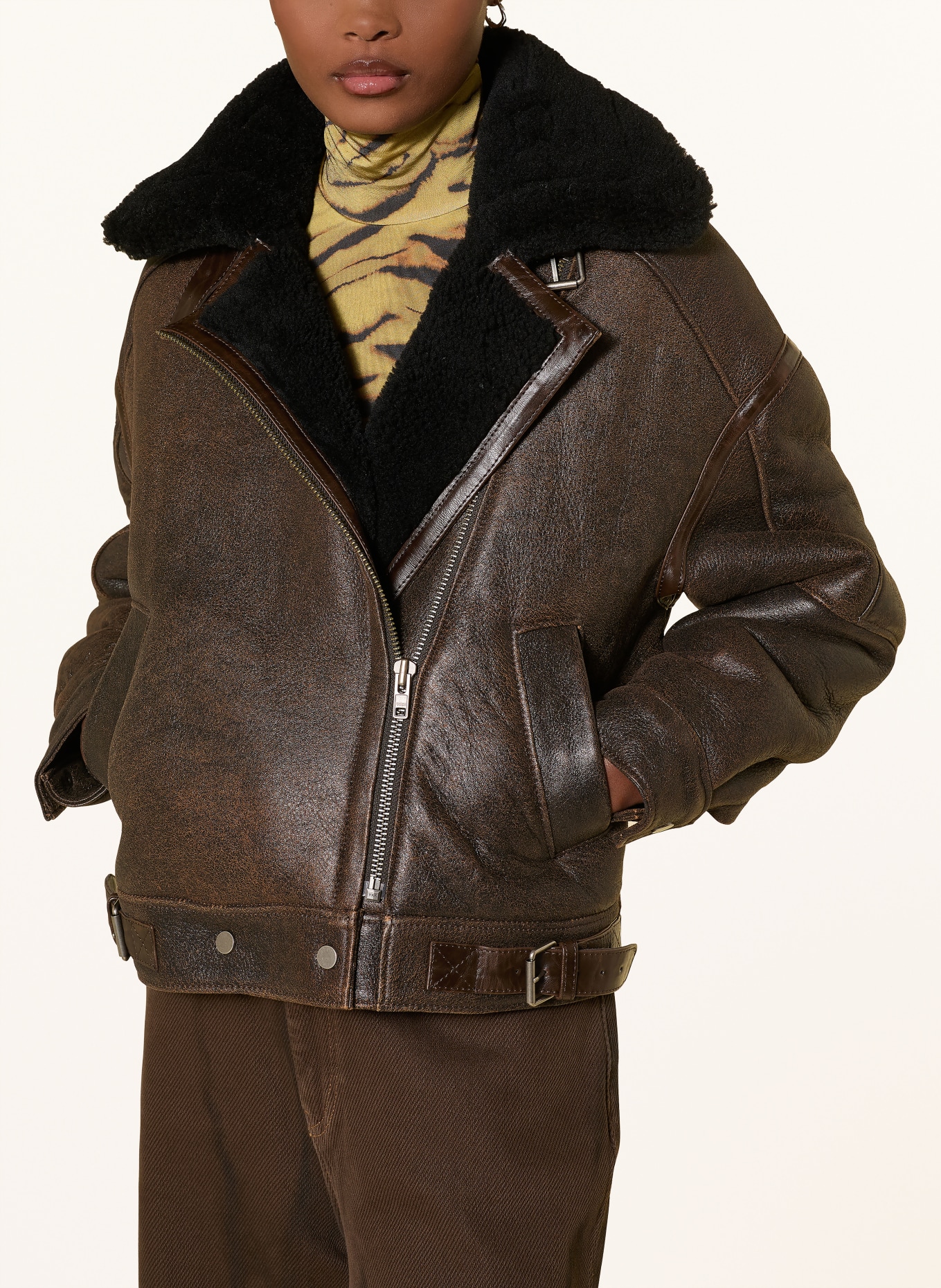 MRS & HUGS Lederjacke: DUNKELBRAUN