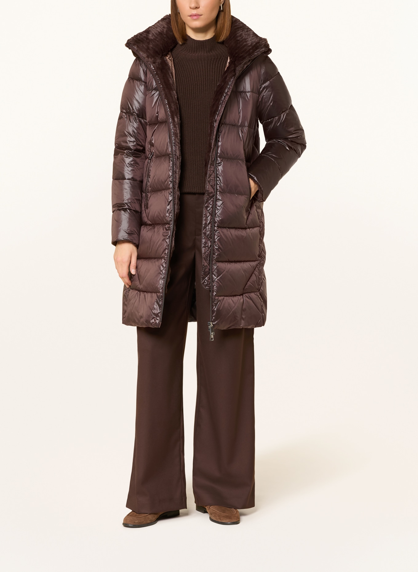 MILESTONE Steppmantel MSROCKY mit abnehmbarer Kapuze und Kunstfell: DUNKELBRAUN