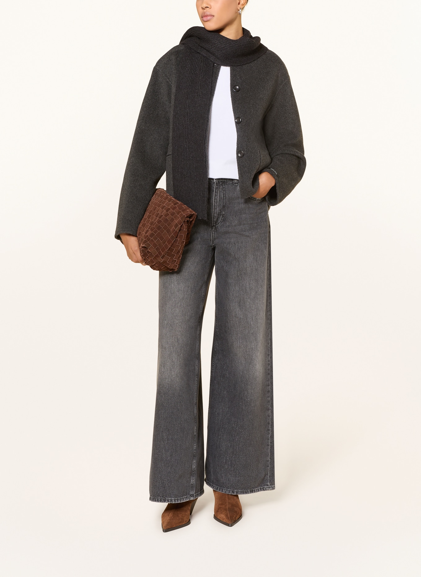 MOS MOSH Kastenjacke MMMARIA mit abnehmbarem Schal: DUNKELGRAU