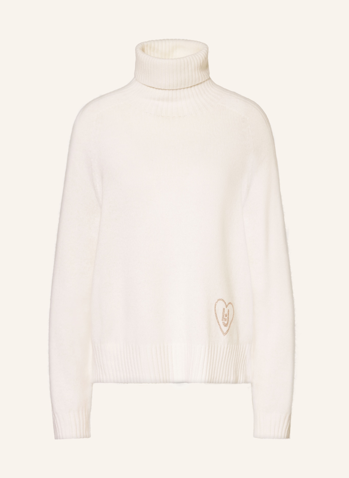 LIU JO Rollkragenpullover mit Schmucksteinen: ECRU