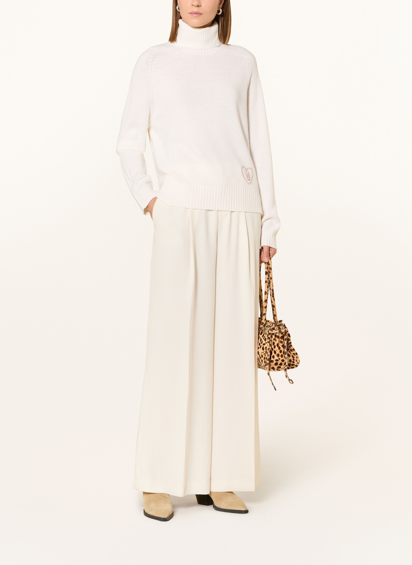 LIU JO Rollkragenpullover mit Schmucksteinen: ECRU