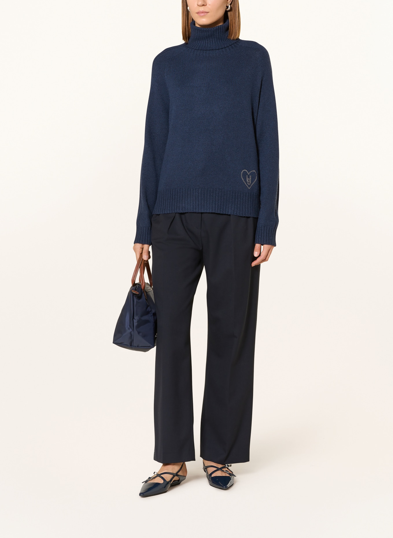 LIU JO Rollkragenpullover mit Schmucksteinen: DUNKELBLAU